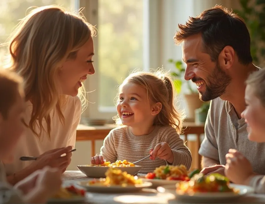 Family enjoying dinner together